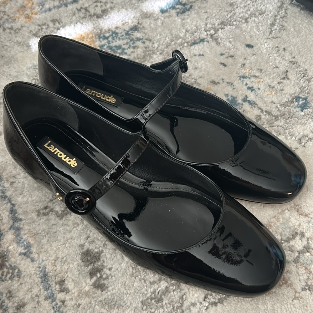 Larroudé Blair Ballet Flat in Black Patent Size 8.5 Parisian Mary Jane Flats - Picture 4 of 12